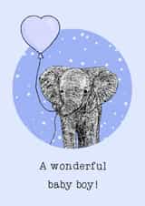 Cute New Baby Card - Elephant - Baby Boy created by Beth Higgins Art