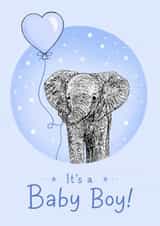 Cute New Baby Card - Elephant - Baby Boy created by Beth Higgins Art