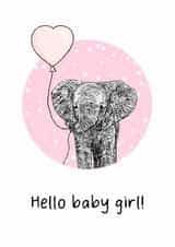 Cute New Baby Card - Baby Girl - Elephant created by Beth Higgins Art