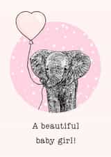 Cute New Baby Card - Baby Girl - Elephant created by Beth Higgins Art