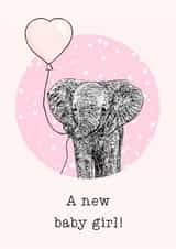 Cute New Baby Card - Baby Girl - Elephant created by Beth Higgins Art