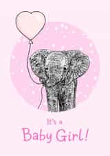 Cute New Baby Card - Baby Girl - Elephant created by Beth Higgins Art