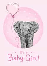 Cute New Baby Card - Baby Girl - Elephant created by Beth Higgins Art