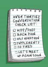 Funny Birthday Card - Over Thirties - Conversation Check List created by Running with Scissors
