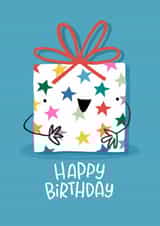 Cute Birthday Card - Smiley Wrapped Present - Star Patterned Paper created by Nicola Watson