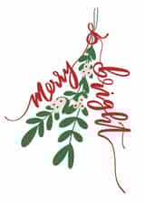 Christmas Card - Merry & Bright - Mistletoe Design in Green and Red created by Creative Feel Designs