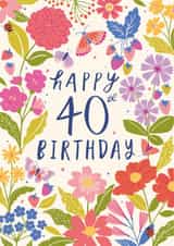Pretty 40th Birthday Card - For Her - Flowers created by Nina Raby - Jones