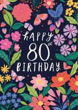 Pretty 80th Birthday Card - Flowers - For Her created by Nina Raby - Jones