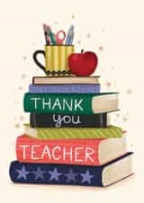 Pretty Thank You Card - For Teacher - Book Stack created by Debbie Daley Illustrations