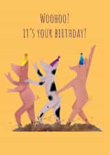 Fun dancing pigs Birthday card for friends and family! created by JodieArt