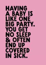 Funny New Baby Card - One Big Party created by The Buddy Fernandez Card Co.