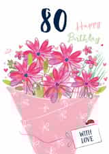 Classic 80th Birthday Card - For Her - Flowers created by Katie Phythian Design