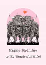 Cute Birthday Card - For Wife - Highland Cows created by Beth Higgins Art