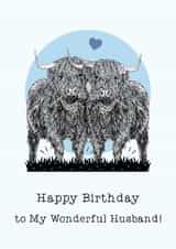 Cute Birthday Card - For Husband - Highland Cows created by Beth Higgins Art