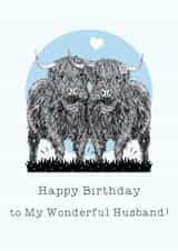 Cute Birthday Card - For Husband - Highland Cows created by Beth Higgins Art