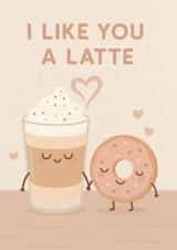 Cute Love Card for Friend – Coffee & Donut – I Like You a Latte created by Tiffany Halls