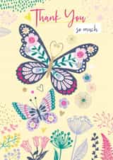 Classic Thank You Card - Butterfly - Flowers created by Marketa Rams Designs