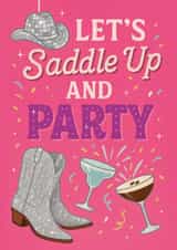 Let’s Saddle Up and Party – Disco Cowgirl Birthday Card created by Ink Icons