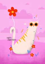 Cute Birthday Card - Cat - Flowers created by Donna Moran Designs