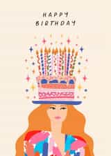 Arty Birthday Card - For Her - Cake Hat & Candles created by Sad Girl Illustration