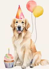 Cute Birthday Card - Party Golden Retriever - Cupcake created by Bethany Brown