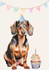 Cute Birthday Card - Party Dachshund - Cupcake created by Bethany Brown