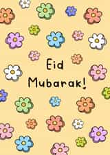 Pretty Eid Card - Cute Flowers - Eid Mubarak created by The Mosque Sketcher