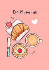 Cute Eid Card - Breakfast Food - Eid Mubarak created by The Mosque Sketcher