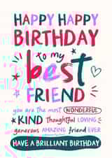Classic Birthday Card - For Best Friend - Wonderful, Kind and Thoughtful created by Chipper Prints