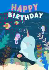 Cute Birthday Card - Narwhal - Under The Sea created by Fox and Bird Studio