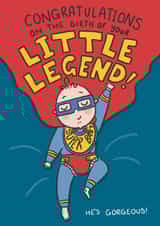 Cute New Baby Card - Little Legend - Super Hero - baby Boy created by Ivorymint cards