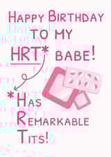 Funny Birthday Card for Best Friend - HRT (Has Remarkable Tits!) created by Sophie Andrews