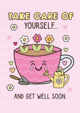 Cute Get Well Card - Flowers - Cup Of Tea created by Sam Jayne Design