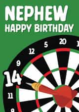 Fun 14th Birthday Card - For Nephew - Darts created by Quinton cards