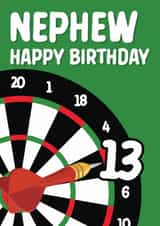 Fun 13th Birthday Card - For Nephew - Darts created by Quinton cards