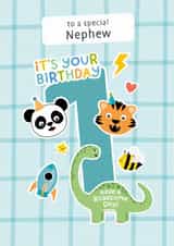 Cute 1st Birthday Card - For Nephew - Stickers created by Macie Dot Doodles