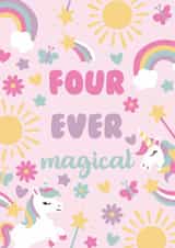 Cute 4th Birthday Card - For Her - Unicorns created by Wild Rose