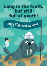 Cute 90th Birthday Card - For Uncle - Walrus created by Hannah Jayne Lewin