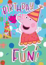 Cute Kids Birthday Card – Peppa Pig with Balloon and Helter Skelter created by Danilo