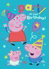 Cute Kids Birthday Card – Peppa, George & Evie Partying with Balloons created by Danilo