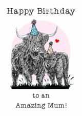 Cute Birthday Card - For Mum - Highland Cows created by Beth Higgins Art