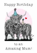 Cute Birthday Card - For Mum - Highland Cows created by Beth Higgins Art