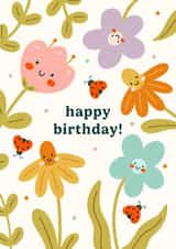 Cute Birthday Card - Smiley Flowers - Ladybirds created by Abbie Imagine