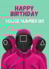 Fun Birthday Card - Number 001 - Squid Game created by Sian Moore Illustration