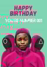 Personalised Birthday Photo Card created by Sian Moore Illustration - Fun Birthday Card - Squid Game - You're Number 001