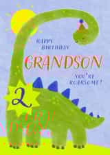 Cute Birthday Card - 2nd - Awesome Grandson - Dinosaur created by Juniper and Rose Studio