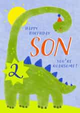 Cute Birthday Card - 2nd - Awesome Son - Dinosaur created by Juniper and Rose Studio