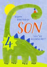 Cute Birthday Card - 4th - Awesome Son - Dinosaur created by Juniper and Rose Studio