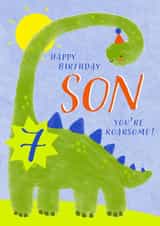 Cute Birthday Card - 7th - Awesome Son - Dinosaur created by Juniper and Rose Studio