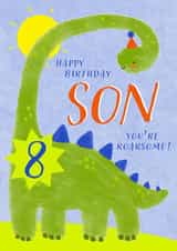 Cute Birthday Card - 8th - Awesome Son - Dinosaur created by Juniper and Rose Studio